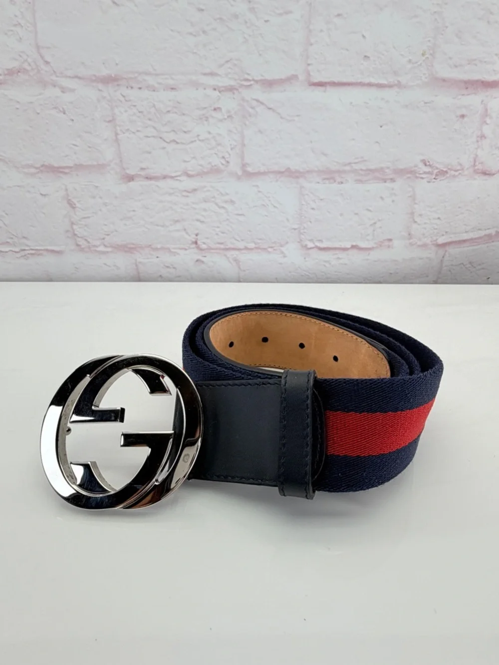 Gucci Web GG Interlocking Bicolor Belt Red Blue 411924 95/38